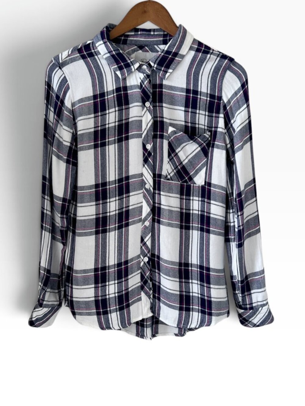 Rails Hunter White Navy Orchid Flannel Shirt Size S